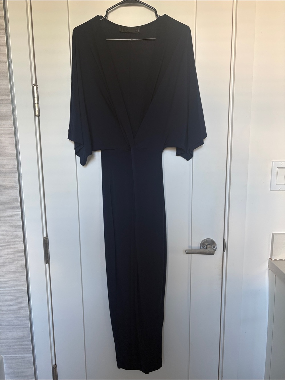 Zara Black V‑Neck Maxi Dress with Draped Sleeves